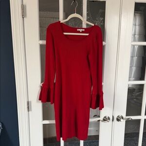 Sandra Darren Elegant Red Long Sleeve Dress